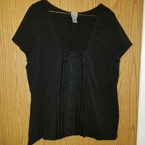 Black corset look hook and eye closure tee